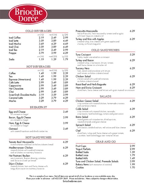 brioche dorée menu prices